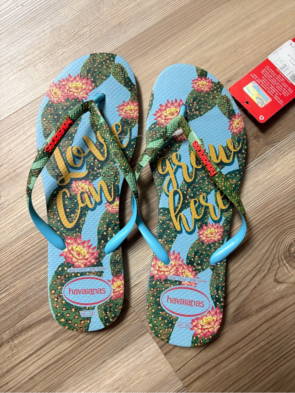 Havaianas Women’s Blue and Green Floral Cactus Flip Flops Sz 11/12